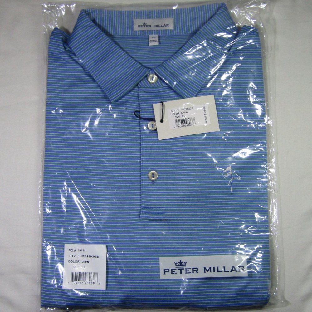 (XL) Blue and Green Striped Polo